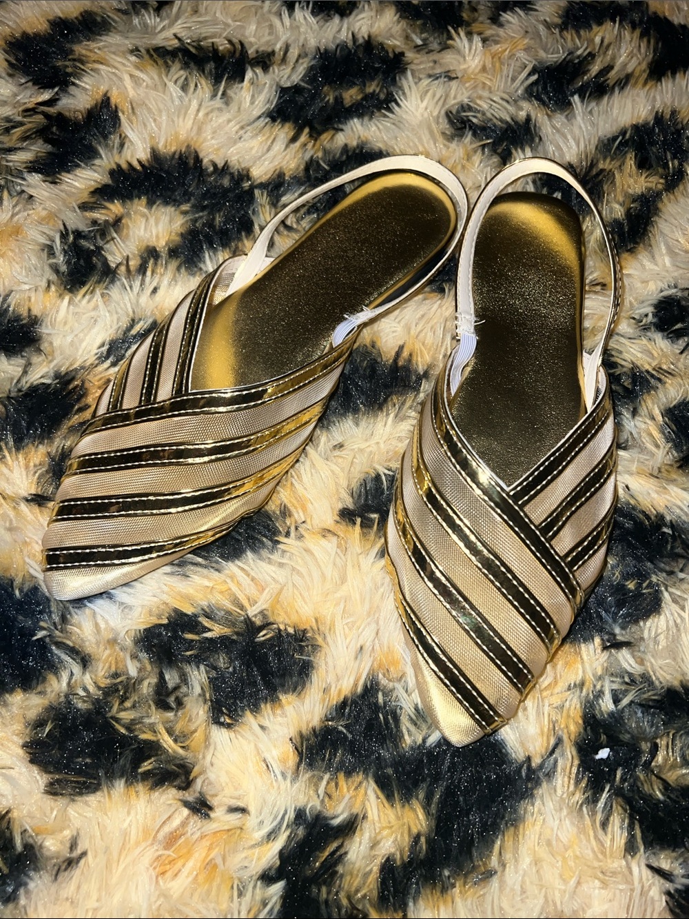 Gold & Mesh Pointed Slingback Flats